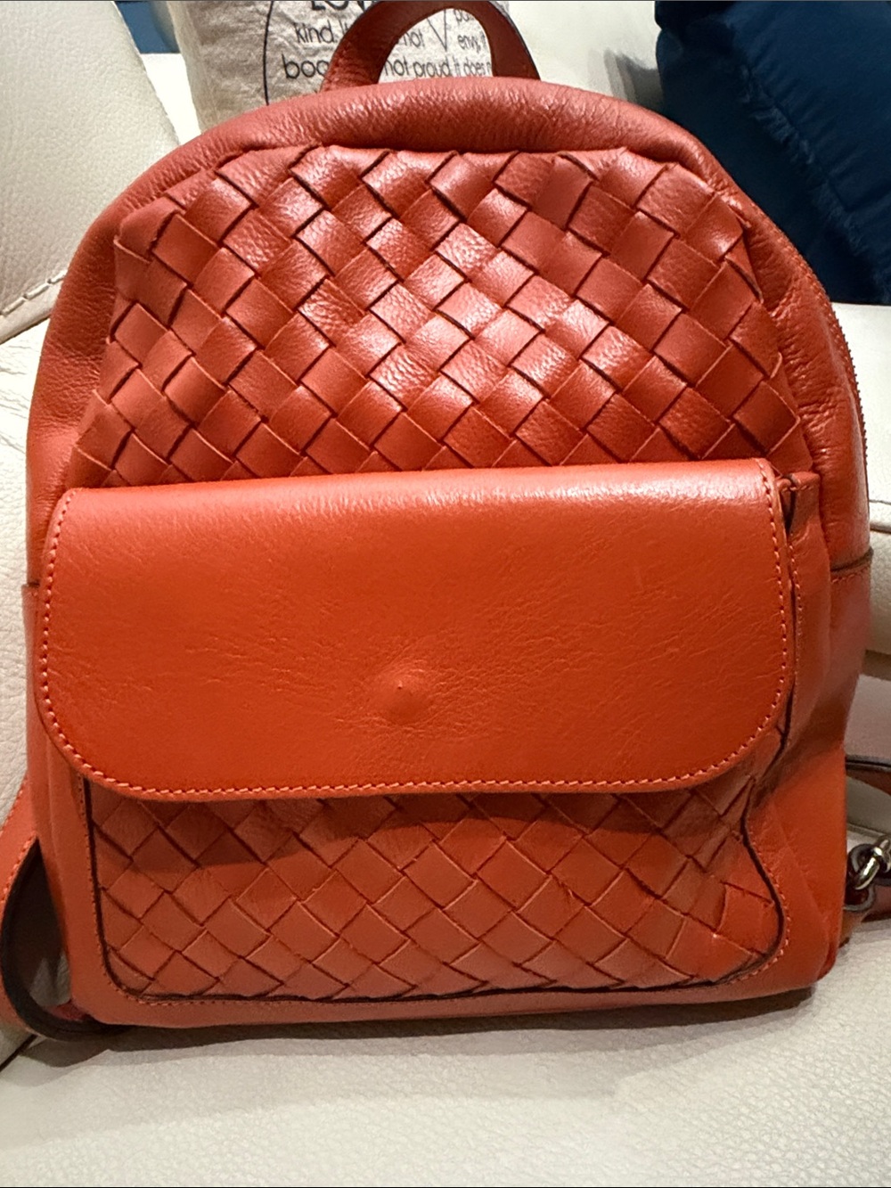 Anna Paola Italian leather Orange Woven Leather Backpack